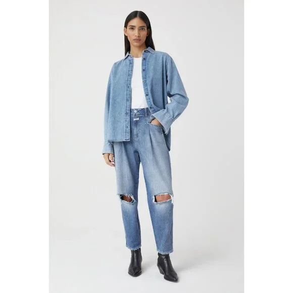 🆕 CLOSED Pearl High Rise Distressed Tapered Denim Jeans Blue 31 - Picture 5 of 16